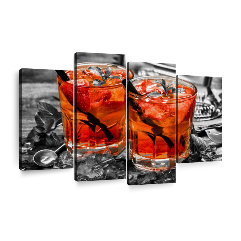 «Cocktail Strawberry Mojito Cocktail», ensemble de 4 reproductions sur toile par SodaPopArt, H 42 po x l 68 po x P 1,25 po