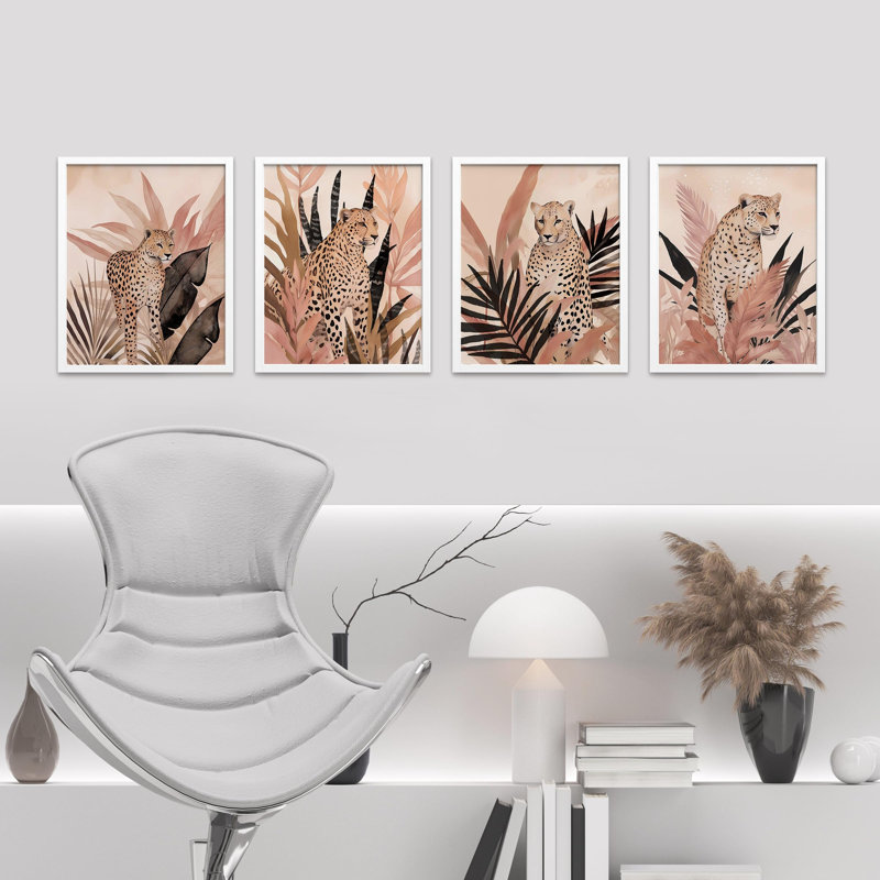 «Tropical Island Jungle Palm Leaf», impression sur papier 4 pièces, Blanc, H 16 po x l 12 po