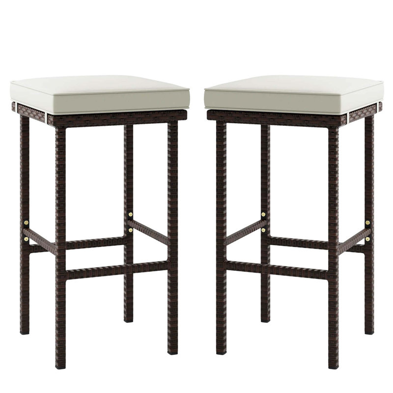 Ensemble de 2 tabourets de bar en osier avec coussins de siège amovibles pour repose-pieds 400 lb