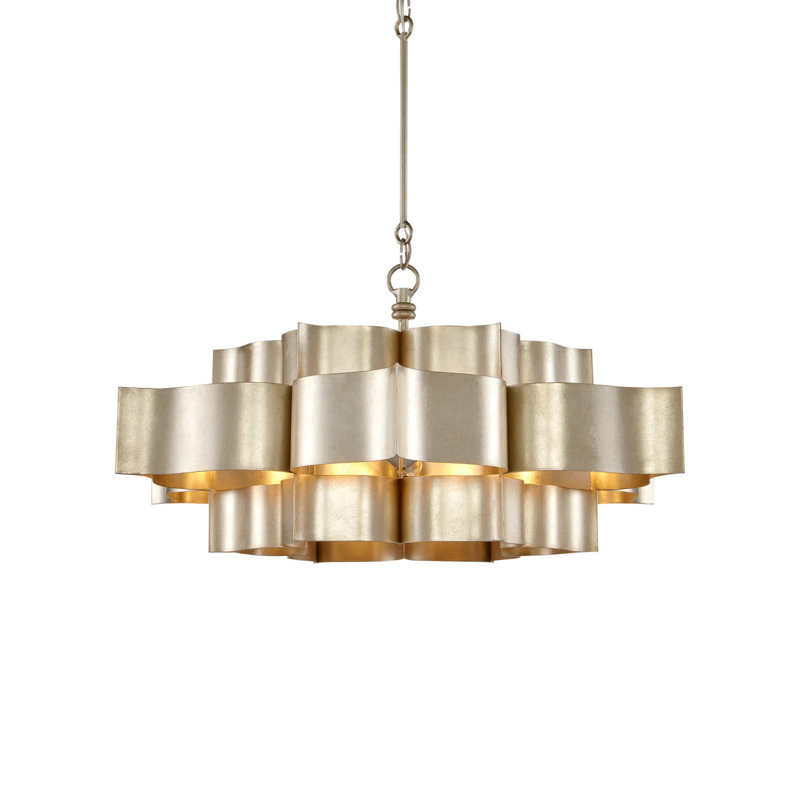 Grand Lotus 6 - Light Chandelier, Contemporary Silver Leaf