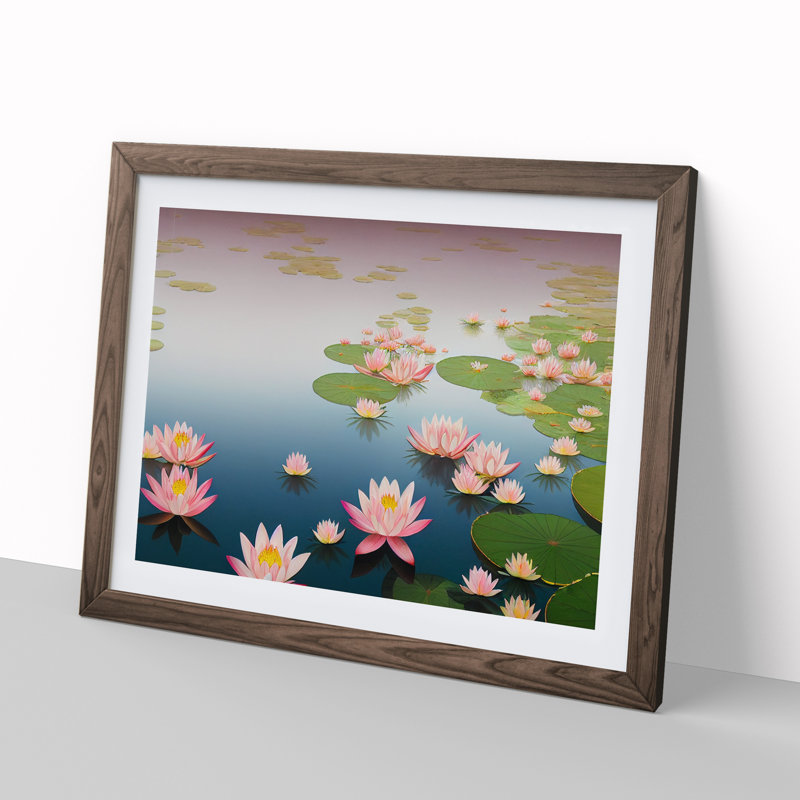 Adorable Water Lily Pond - Single Picture Frame Print, 46cm H x 64cm W x 2cm D, Walnut Framed