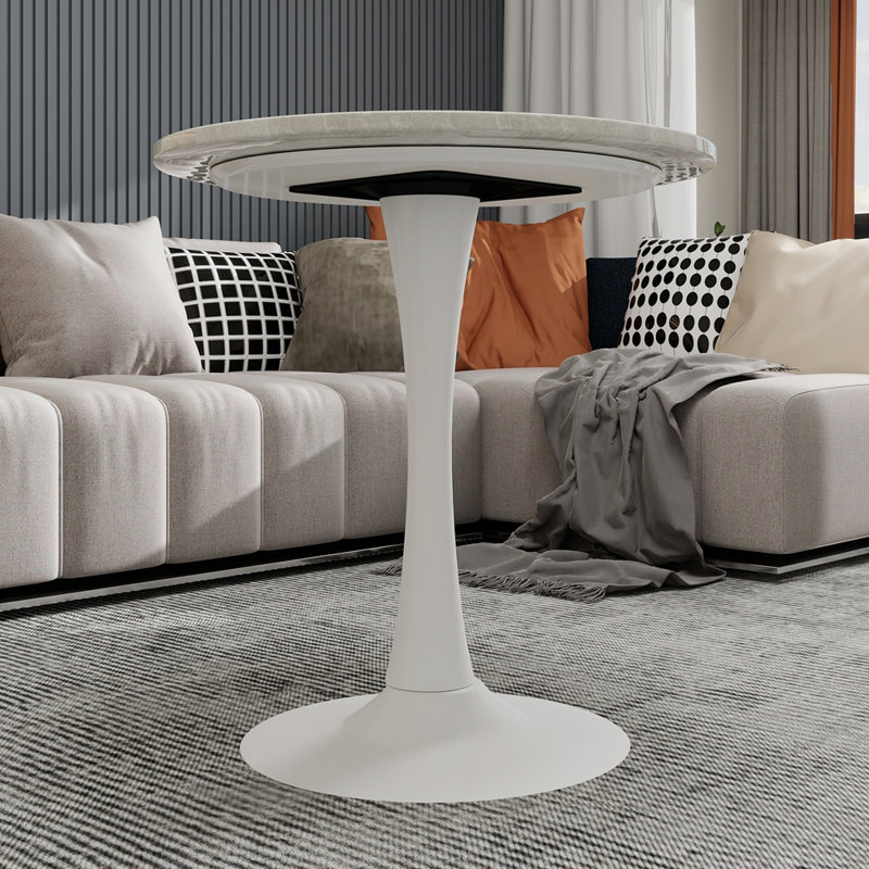 Table d'appoint ronde 27,6 po, Blanc, Doré