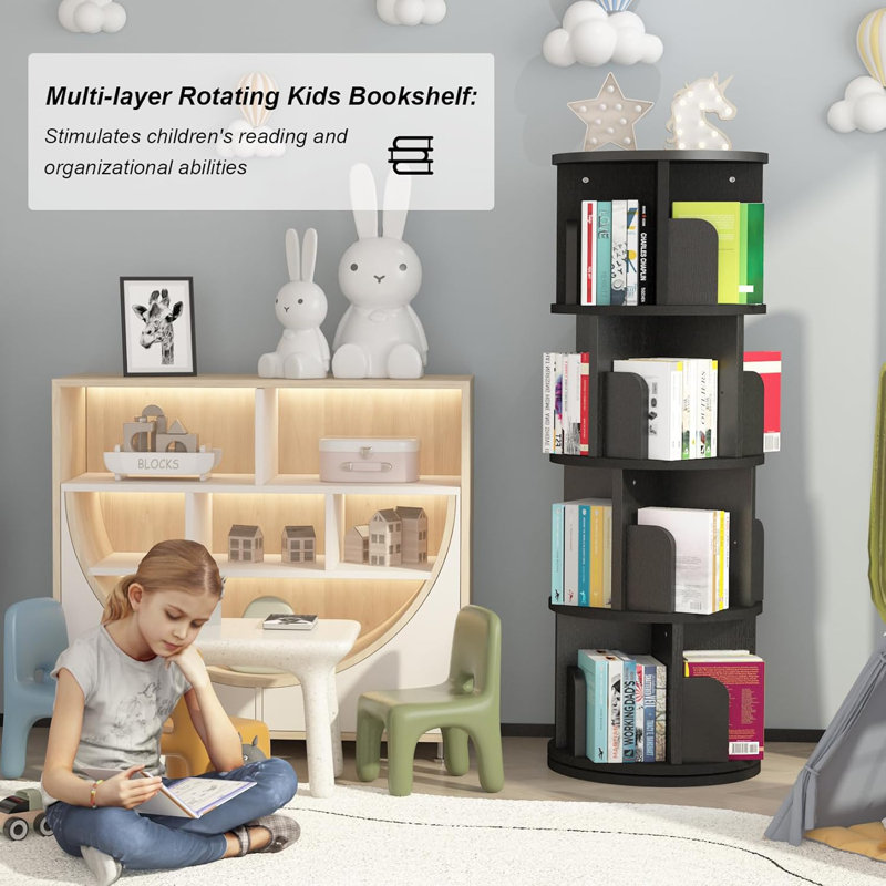 Rotating Bookshelf, 360 Display Bookcase Storage Rack For Kids & Adults