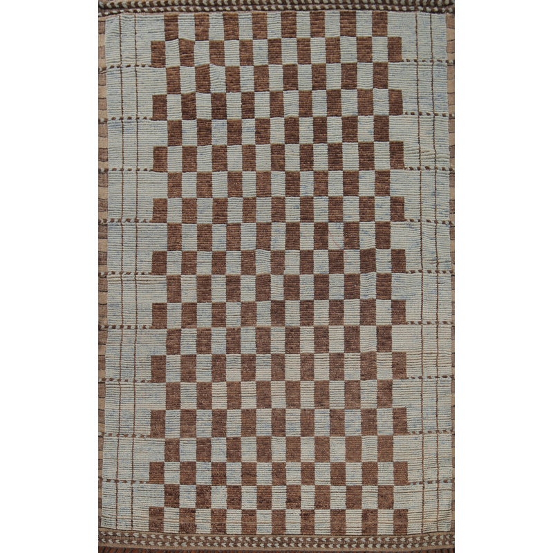 Tapis marocain moderne en laine à carreaux 7 x 11