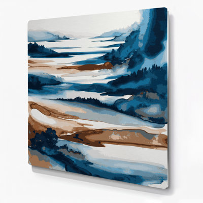 Aquarelle paysage 35, art mural en métal brun