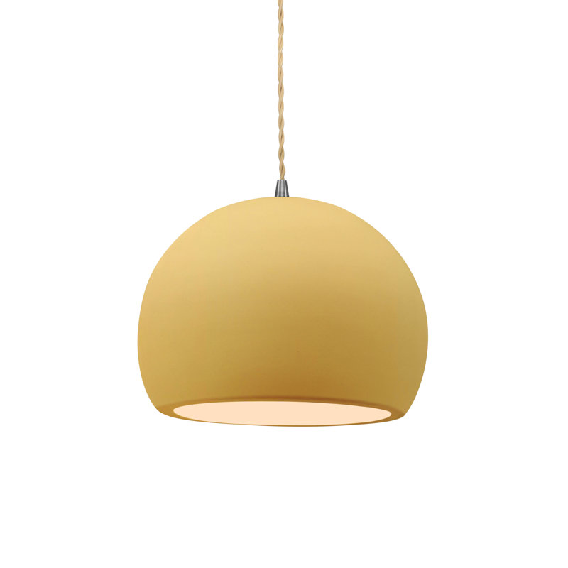 Luminaire suspendu à 1 lumière Aschwin, H 6 po x l 7 po x P 7 po, Jaune pâle / beige, Nickel brossé