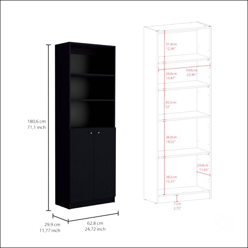 Ensemble de salon noir 2 pièces, (8 tablettes) H 71,1 po x l 49,42 po x P 11,7 po