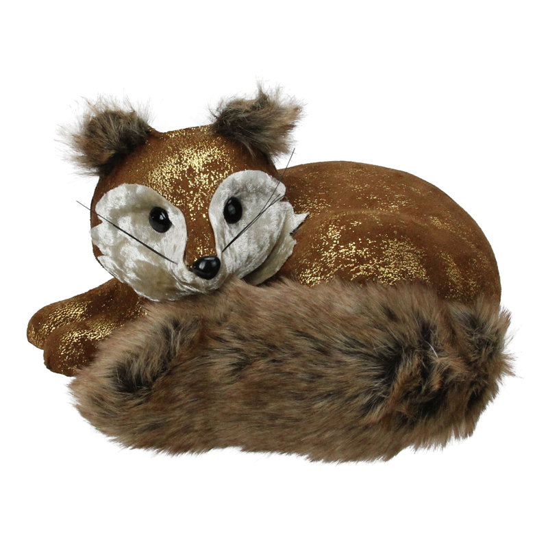 Figurine de table de Noël en forme de renard couché brun et or 16,5 "