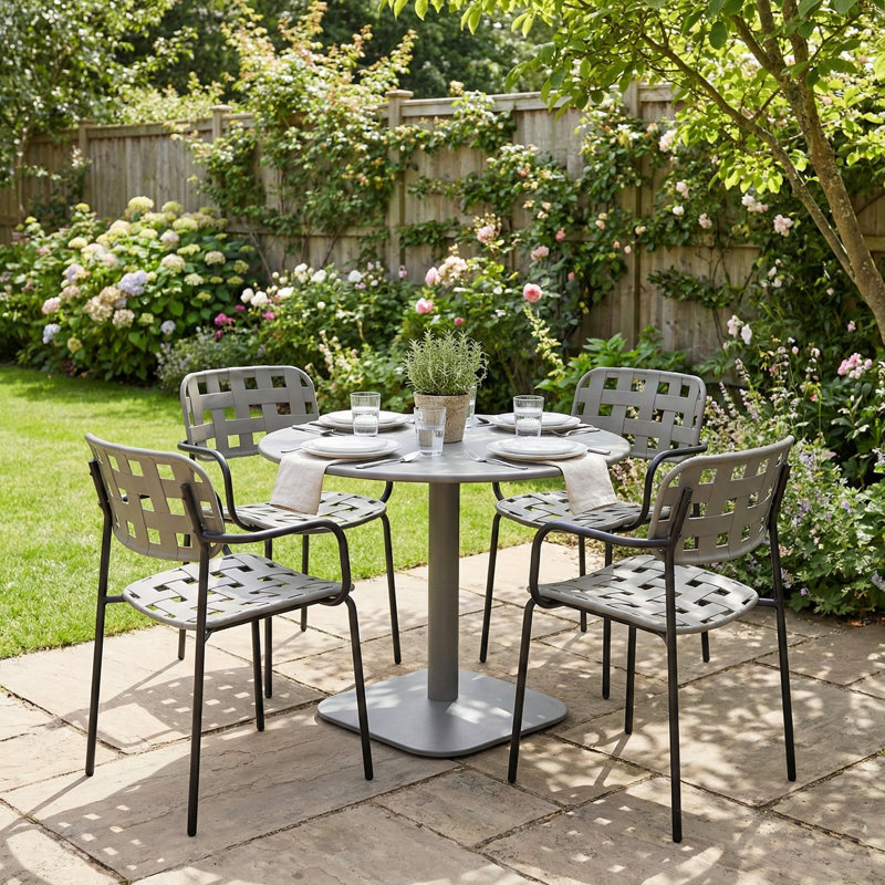 4 - Person Steel Dining Set, Grey, Grey