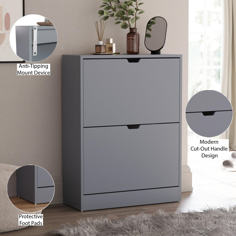 12 Pair Flip Down Shoe Storage, Grey