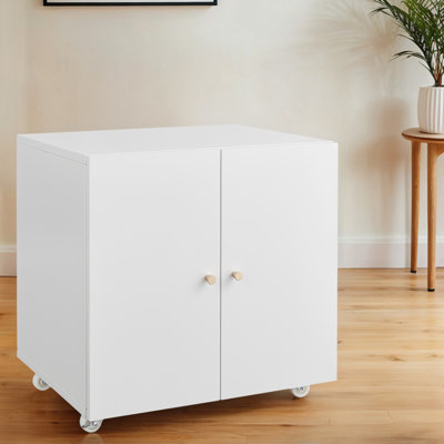 Stylish Mobile Printer Stand With Door, Locking Wheels, And Adjustable Shelves For Letter/Legal/A4