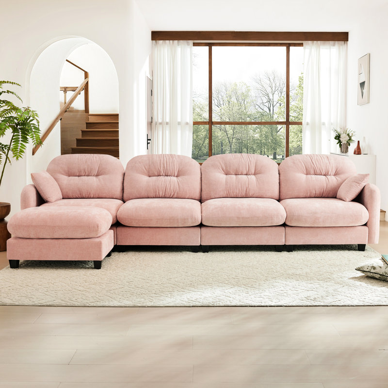 Rose modulaire à 4 places en forme de L avec chenille douce, conception ergonomique et pour espaces de lecture confortables, modulaire, ergonomique, bonnes chambres