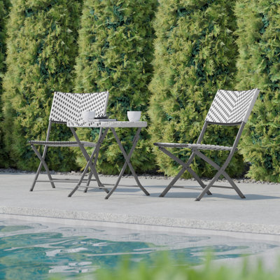 Three Piece Folding Set in PE Rattan with Metal Frames for Indoor and Outdoor Use