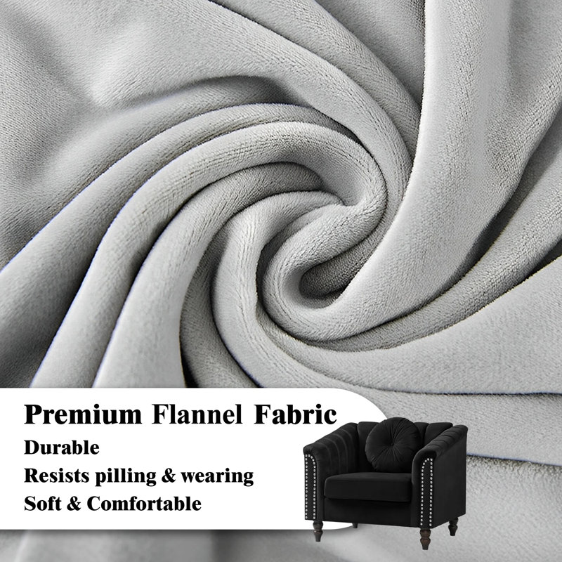 Sofa Chair, Flannel Accent Chair With Pillow For Living Room, Black, Black