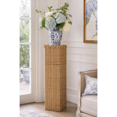 Square Scalloped Trim Wicker Pedestal
