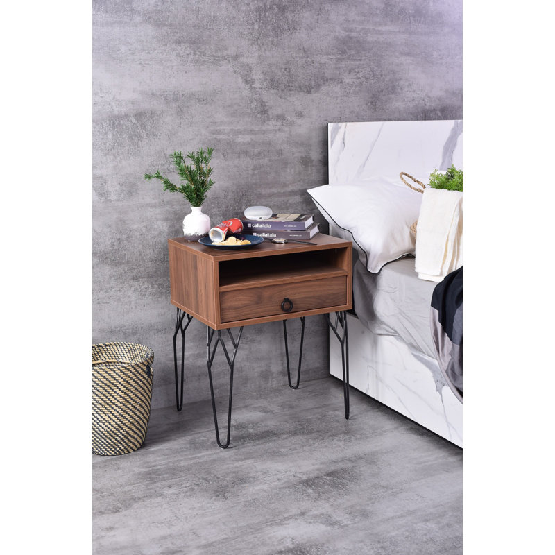 Homar 50.2cm W Manufactured Wood Bedside Table, Columbia Walnut