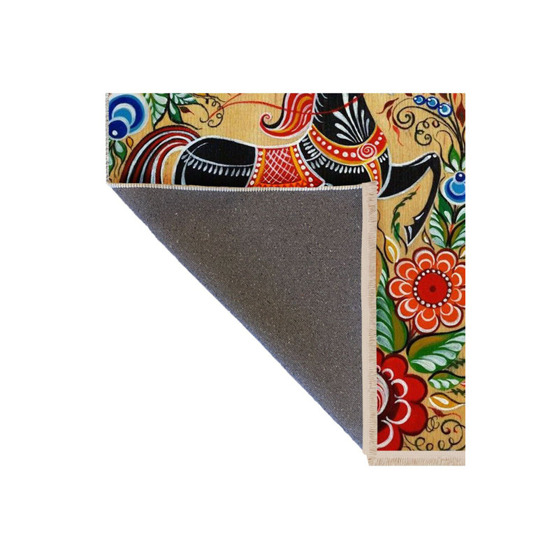 Multicolor Noble Horse and Flower Figures Patterned Creative Modern Decorative Rug, Rectangle 4'7" x 6'7" Rug Pad Included