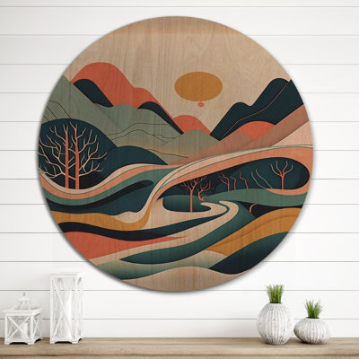 Pleine lune au-dessus des montagnes II - Art mural en bois paysage de montagnes - Bois de pin naturel
