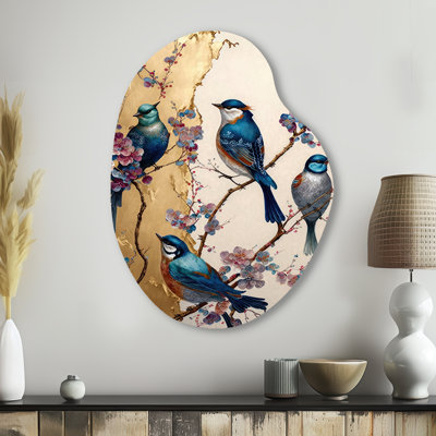 Décoration murale irrégulière en métal multicolore oiseaux sur prunier II