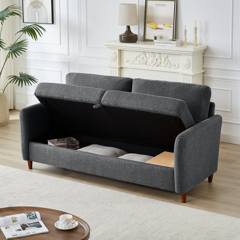Linen Flared Arm Loveseat with Storage, 34.7" H x 72.5" W x 31.2" D, Green