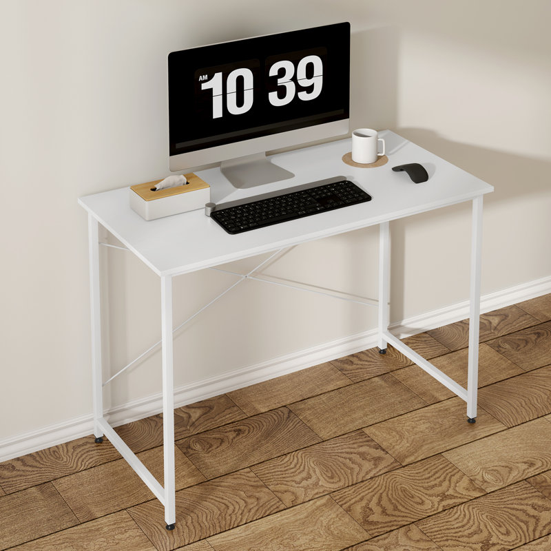 Abbighail Metal Base Writing Desk, 75.5cm H x 100cm W x 50cm D, White, White