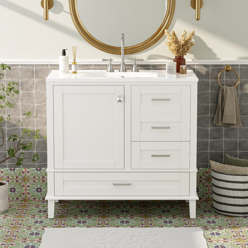 Meuble-lavabo moderne blanc avec lavabo en céramique