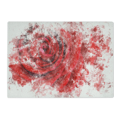 Tempered Glass Dewdrops upon a Red Rose Chopping Board