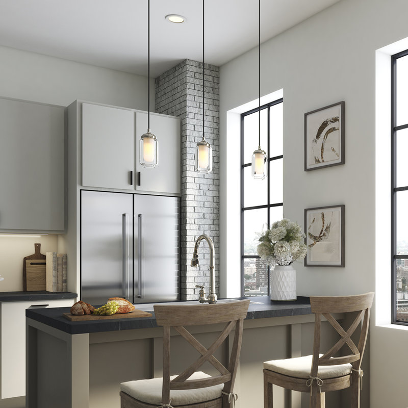 Artifacts 1 Light Pendant Lighting Fixture for Kitchen Island, 10' Adjustable Cord Length, Polished Nickel