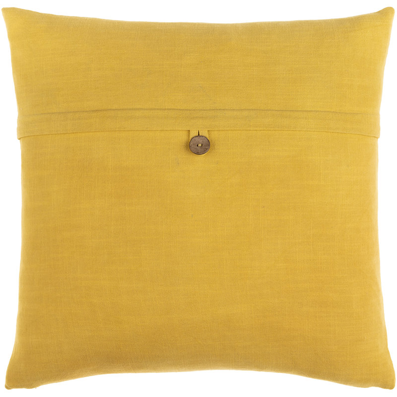 Penelope Buttons Cotton Pillow Cover, 18" x 18", Mustard/ Dark Brown, Pillow Cover Only - No Insert