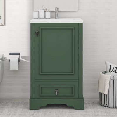 20 Inch Modern Bathroom Vanity With Ceramic Sink, Door-Mounted Storage Rack And Adjustable Shelves