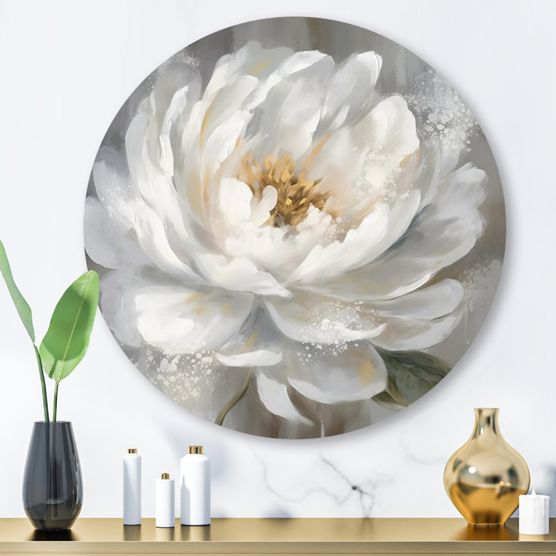 Pivoine blanche et grise, H 29 po x l 29 po x P 1 po
