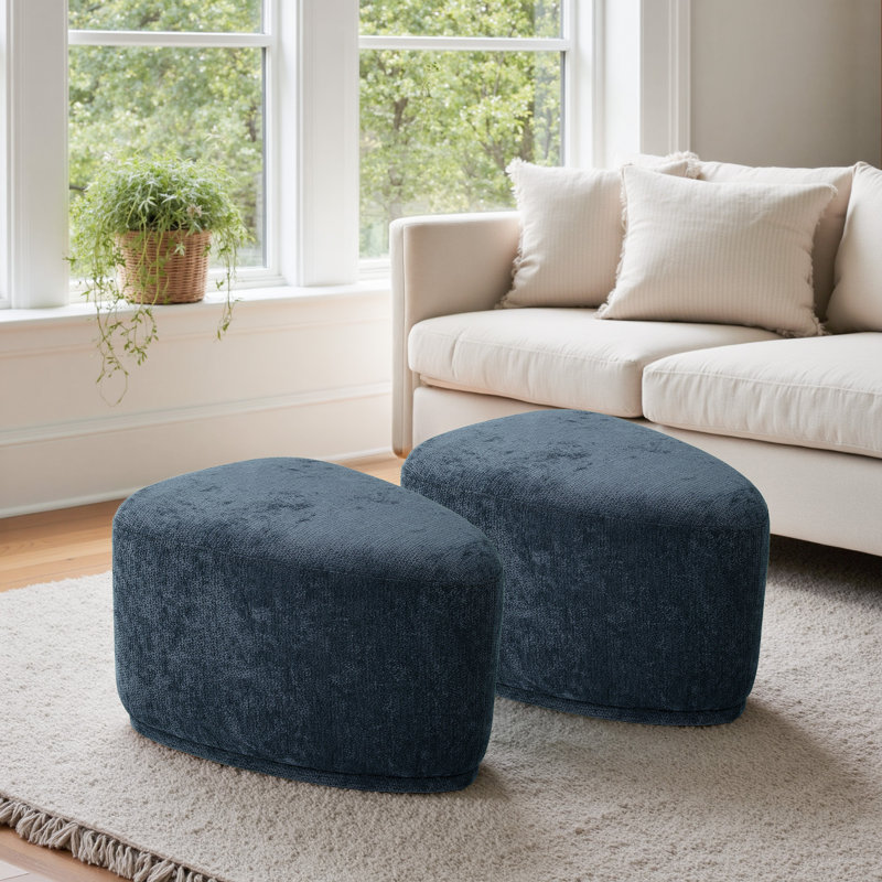 Caras Upholstered Navy Triangular Compression Ottoman No Assembly Required (Set of 2), Navy