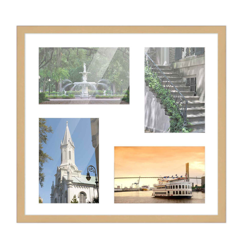 Wood Picture Frame with Mat, Natural/White, 4" x 6", 12" x 12"