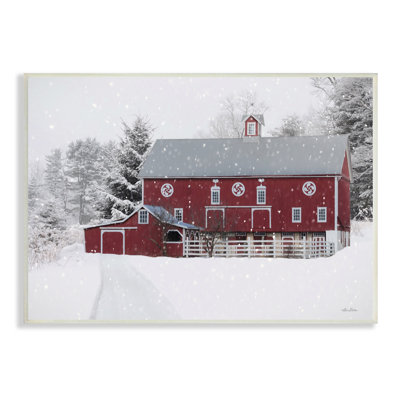 " Snow Covered Farmland Red Barn Snowflakes Falling " by Lori Deiter