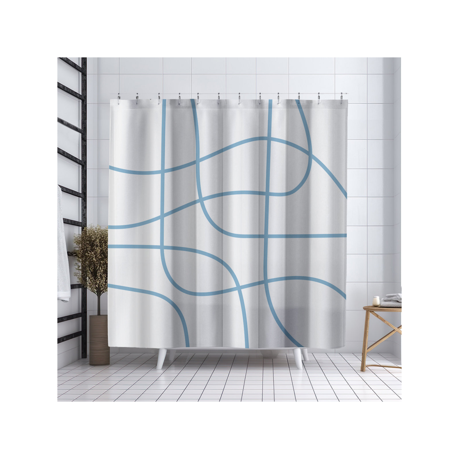 Coco Polyester Shower Curtain, Blue