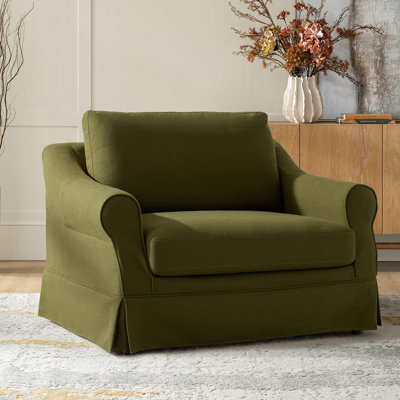 Estevan 50.75"W Farmhouse Slipcovered Oversized Chair and a Half Armchair with Feather Blended Cushion