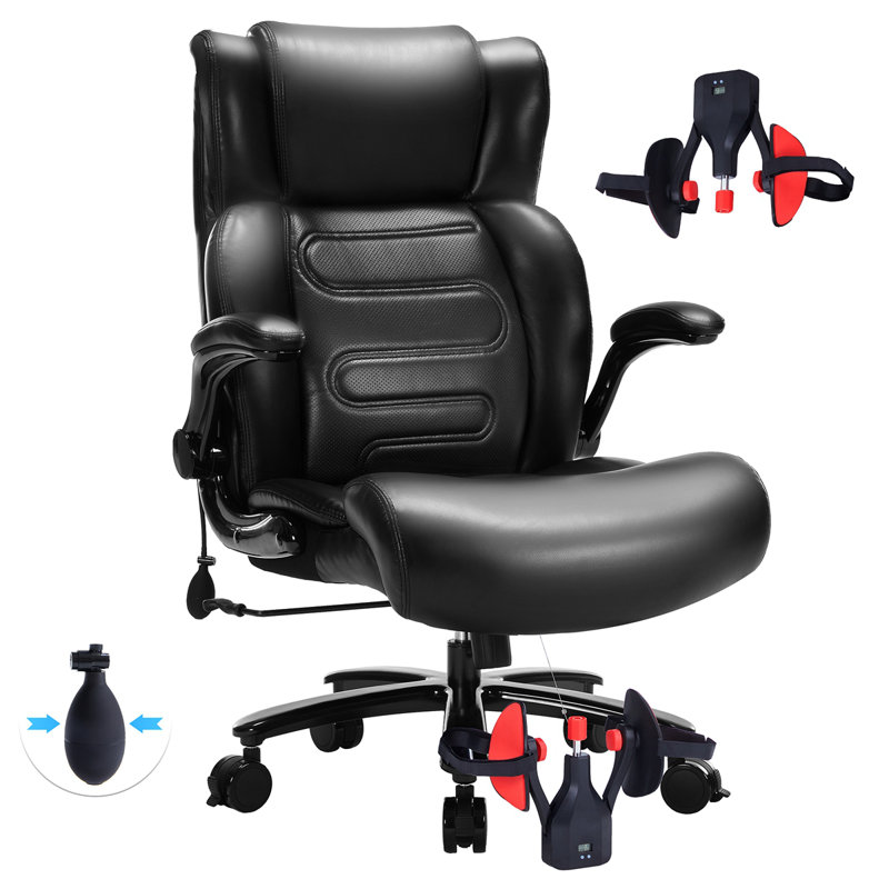Fauteuil de direction avec exerciseur pour les cuisses, support lombaire ajustable pour les grands maux de dos, chaise d'ordinateur ergonomique à haut dossier, base en métal robuste et siège extra large