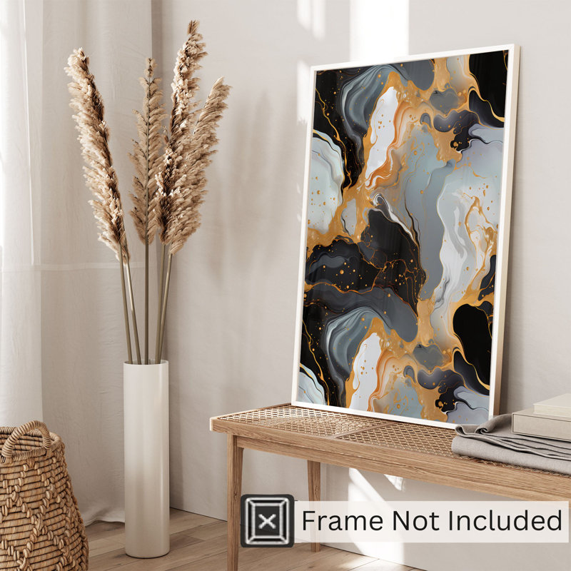 «Abstract Gold Brush Strokes VI», reproduction d'art moderne sans cadre