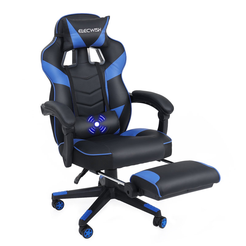 Metro Lane Adjustable Headrest and Reclining PC & Racing Game Chair, Blue/Black