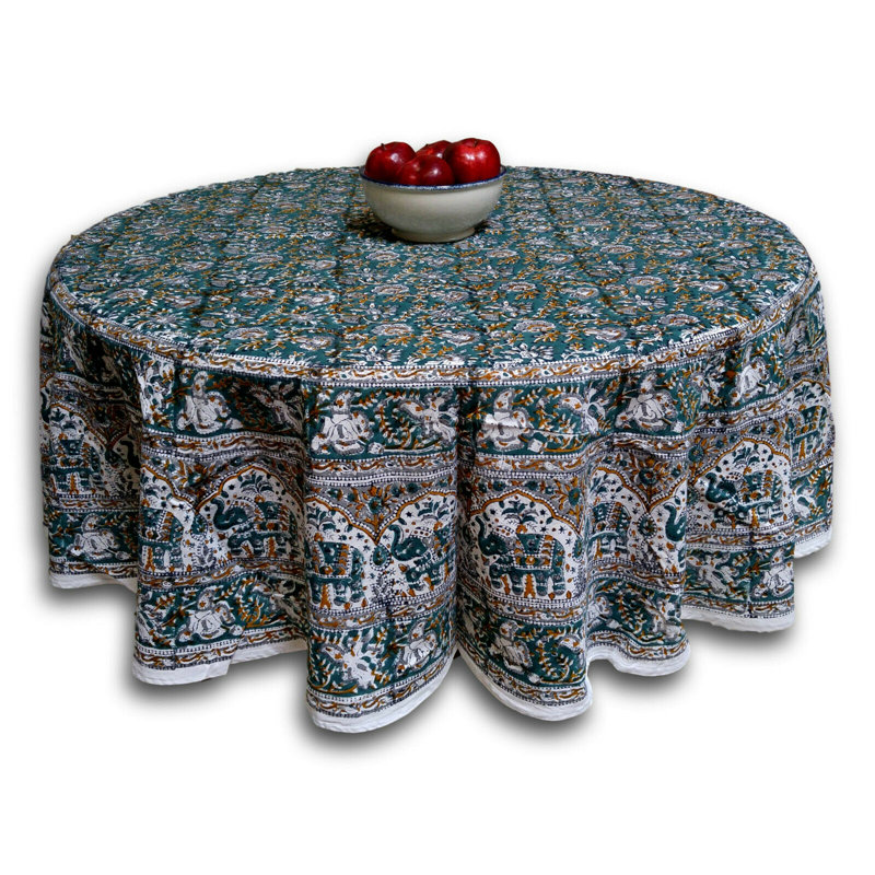 Nazaret Hand Block Print Tablecloth, Green