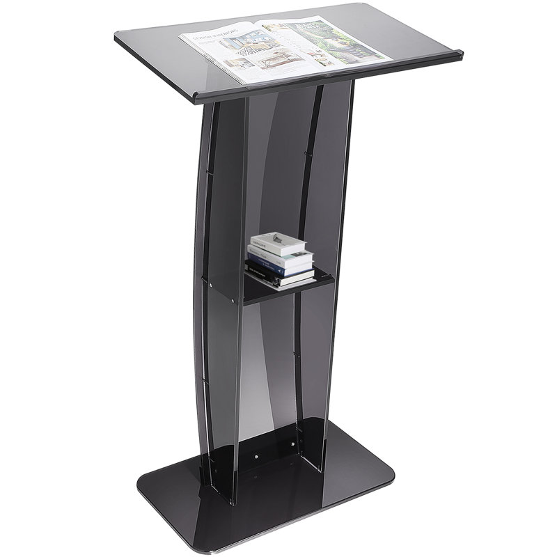 Black Acrylic 47" Podium Stand with Storage Shelf