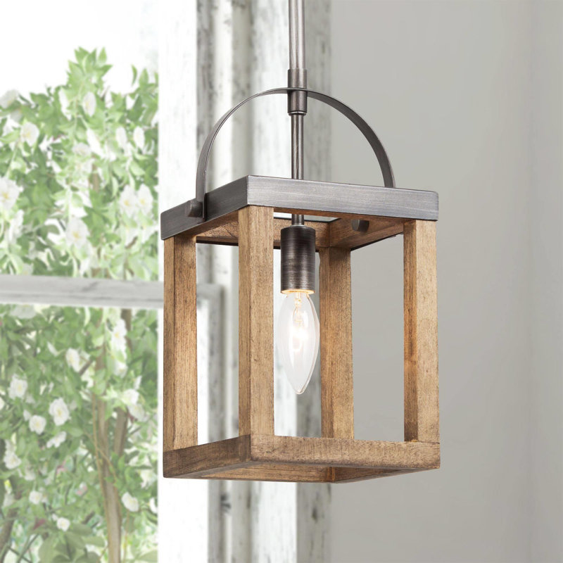 Luminaire suspendu rectangulaire simple à 1 lumière avec accents en bois Aldercy