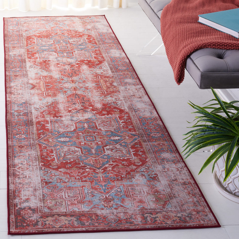 Tapis oriental rouille / bleu, Tapis de couloir 2 pi 6 po x 8 pi