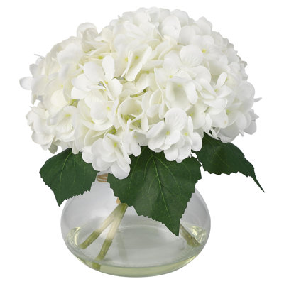 Artificial Silk Hydrangea Flowers in Vase with Faux Water for Wedding, Dining Table, Living Room, Home Decor