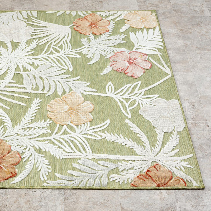 Tapis d'extérieur à motif de feuilles tropicales, Rectangle 9 pi x 12 pi