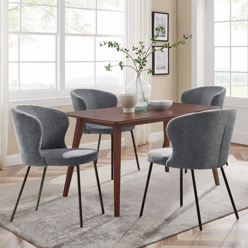 19.69'' W Fabric Upholstered Dining Side Chair with Metal Frame, Blue Gray