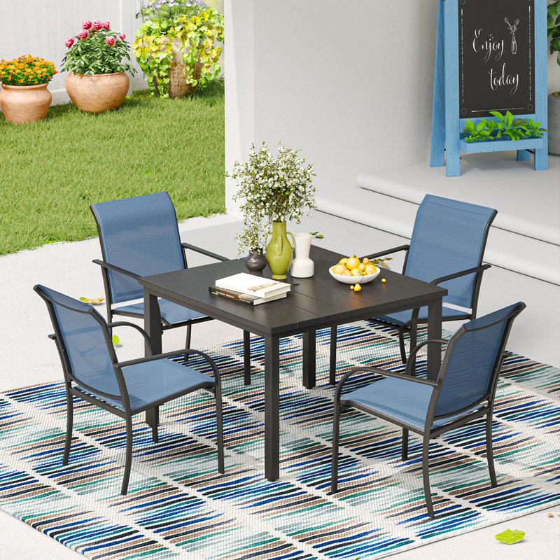 Ensemble de salle à manger d'extérieur carré pour 4 personnes 37,8 po L Wasil, Noir / Bleu