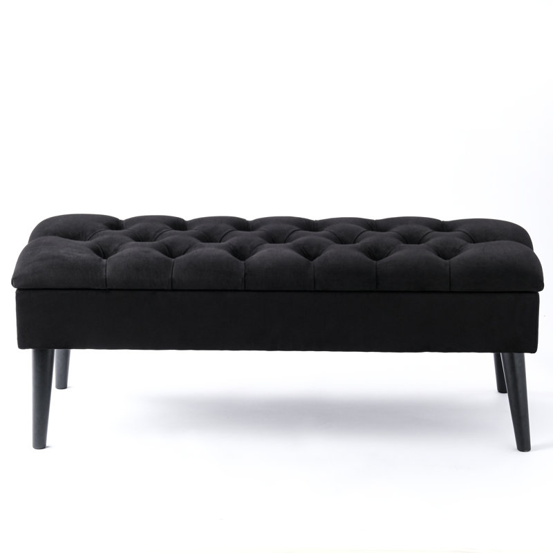 Thalassa Velvet Upholstered Storage Bench, H44 x W140 x D30cm, Black, Black
