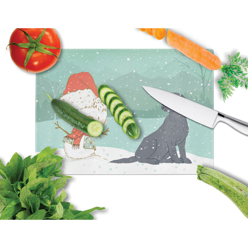 Planche à découper noël bonhomme de neige en verre trempé caroline, Labrador noir
