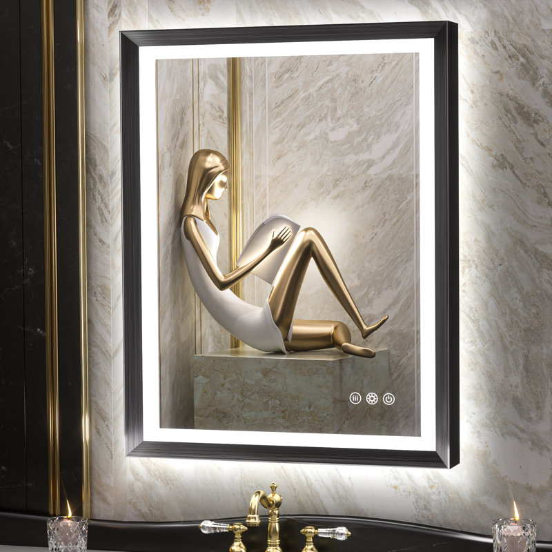 Miroir de salle de bain à DEL New Rockford, 36 po x 28 po, Noir, Rectangulaire